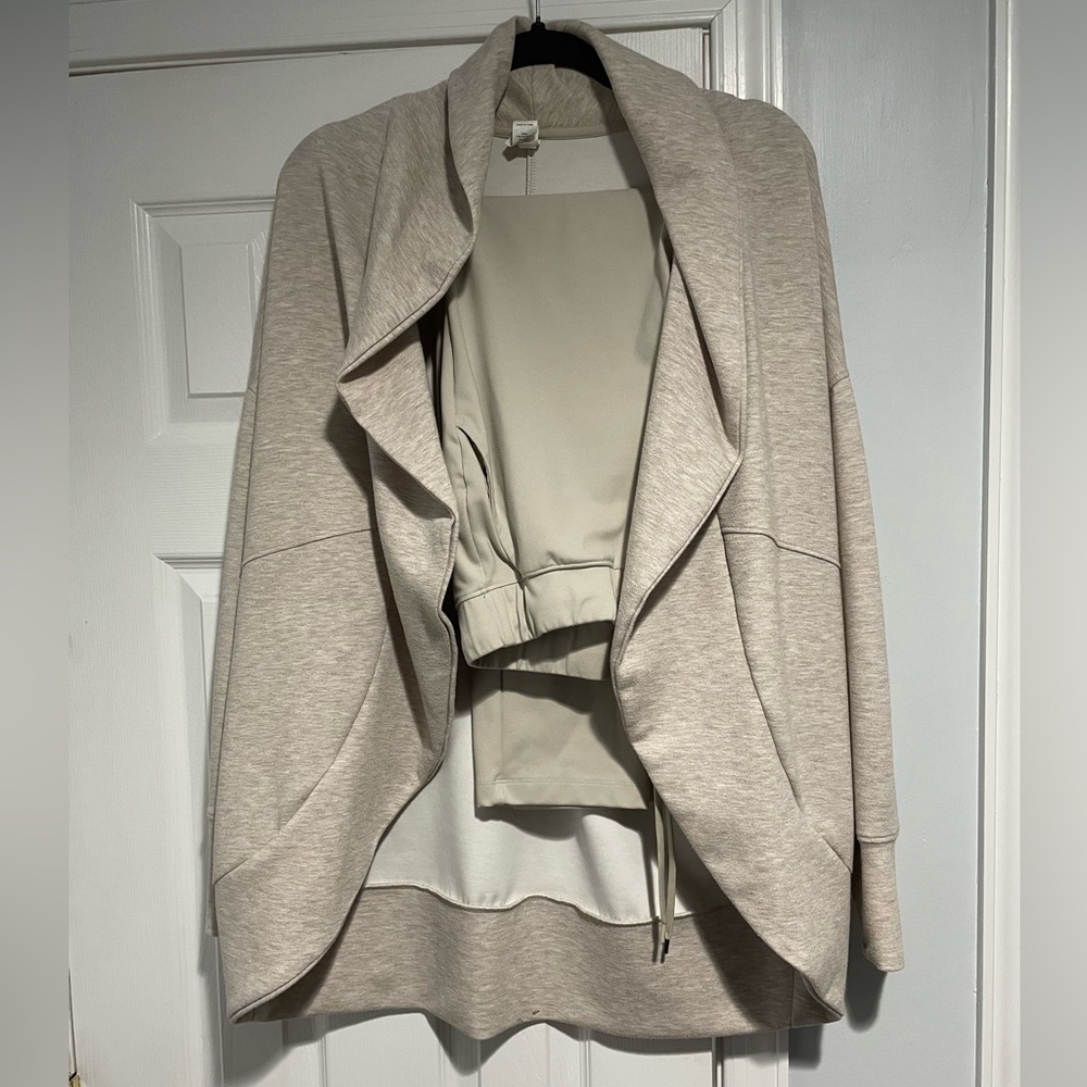 Yogalicious Light Beige Open-Front Scuba Cardigan & Pant Set